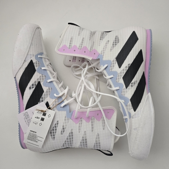ADIDAS Box Hog 4 Boxing Boots White Grey Lilac Womens 10.5 - Picture 1 of 16